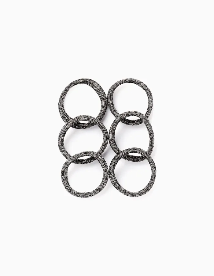 Pack of 6 Hair Elastic Bands for Baby and Girls, Black/Gold