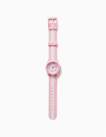 Striped Watch for Girls, Pink/White