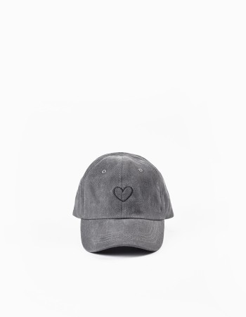 Girls' 'Heart' denim cotton cap, dark grey