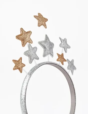 Headband with Stars and Glitter for Girls, Silver