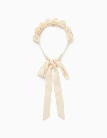 Headband with Flowers and Bow for Babies and Girls, Beige