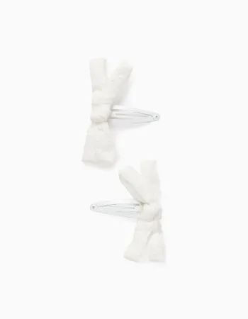 Pack of 2 Hair Clips with Floral Embroidered Bow for Babies and Girls, White