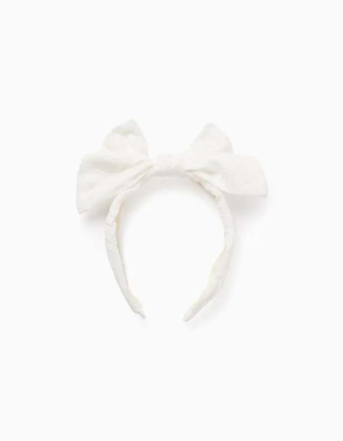 Floral Embroidered Headband with Bow for Babies and Girls, White