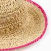 Straw Hat with Trim for Girls, Beige/Pink