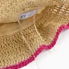Straw Hat with Trim for Girls, Beige/Pink