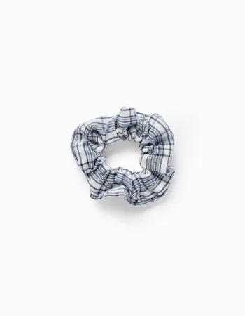 Scrunchie with Check for Babies and Girls, White/Blue