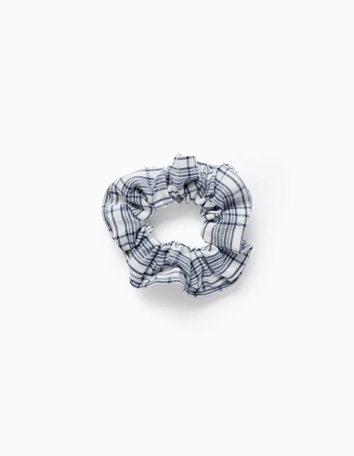Scrunchie with Check for Babies and Girls, White/Blue