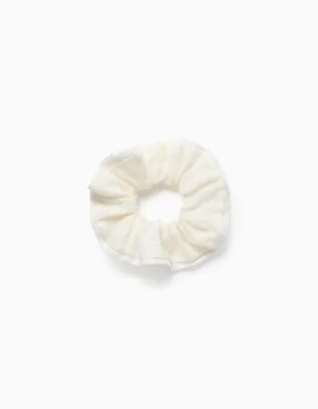 Dobby Fabric Scrunchie for Babies and Girls, White