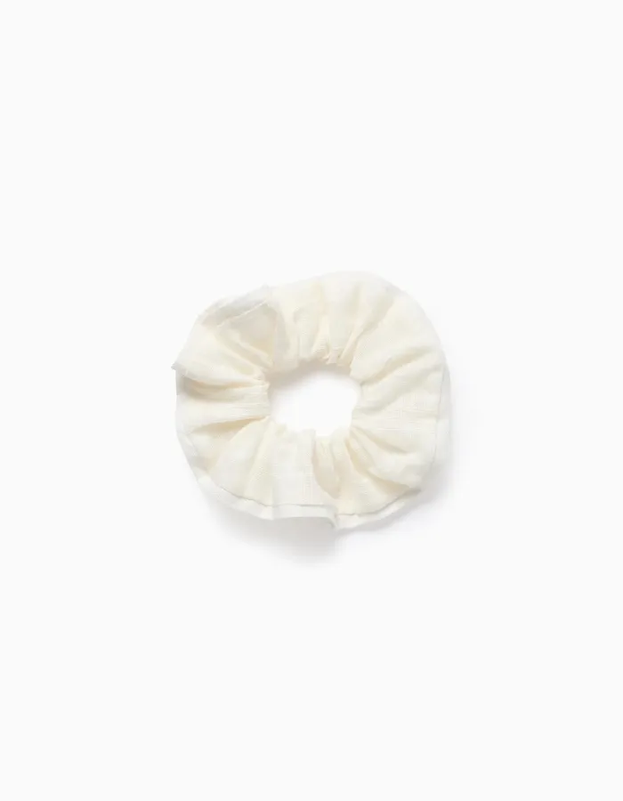 Dobby Fabric Scrunchie for Babies and Girls, White