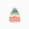 Knitted beanie with jacquard and pompon for girls, multicolour