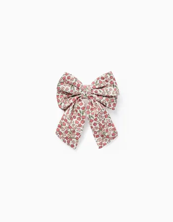 Hair Clip with Floral Bow for Babies and Girls, White/Pink