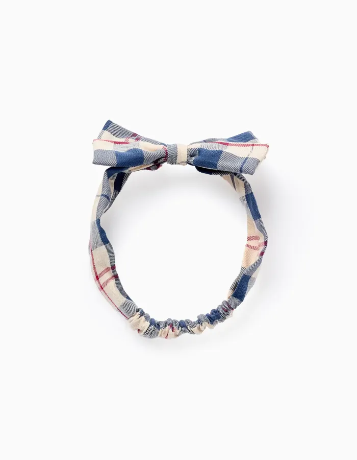 Checked elastic headband with bow 'B&S' for babies and girls, multicolour