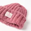 Thick cable knit beanie for girls, dark pink