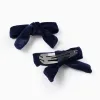 Pack of 2 Velour Hair Clips for Babies and Girls, Dark Blue