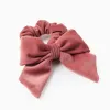 Velour Scrunchie with Bow for Babies and Girls, Pink