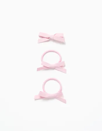 Pack Hair Clip + 2 Hair Bobbles with Bows for Babies and Girls, Pink