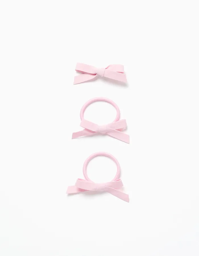 Pack Hair Clip + 2 Hair Bobbles with Bows for Babies and Girls, Pink