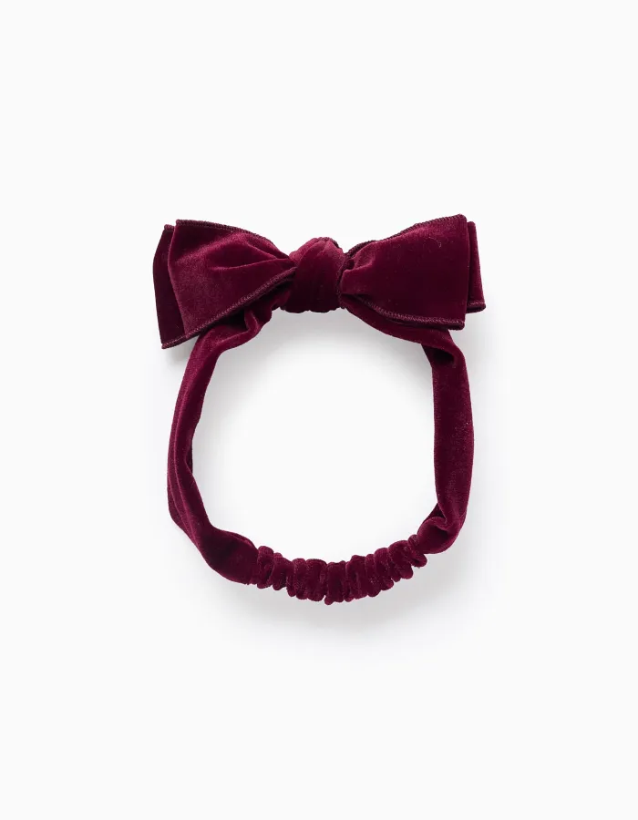 Velvet headband with bow for babies and girls, burgundy