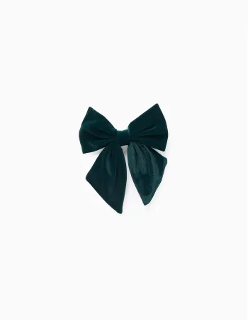Hair Clip with Velour Bow for Babies and Girls, Dark Green