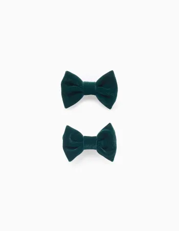 Pack of 2 Velvet Hair Clips for Babies and Girls, Dark Green