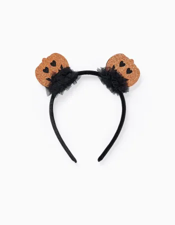 Velour Headband for Babies and Girls 'Pumpkins', Black/Orange