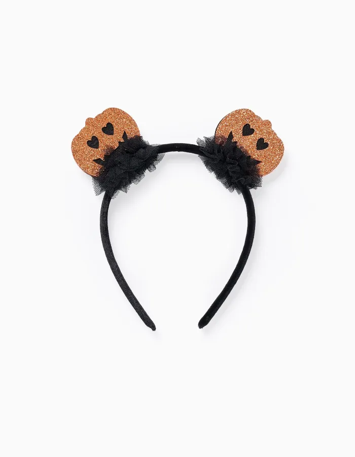 Velour Headband for Babies and Girls 'Pumpkins', Black/Orange