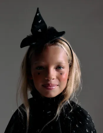 Velour Headband with Witch's Hat for Babies and Girls, Black