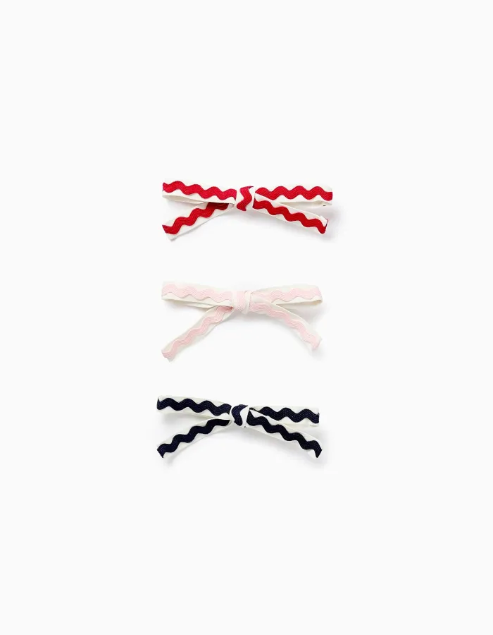 Pack of 3 Hais Clips with Greek Ribbons for Girls, White/Red/Pink/Blue