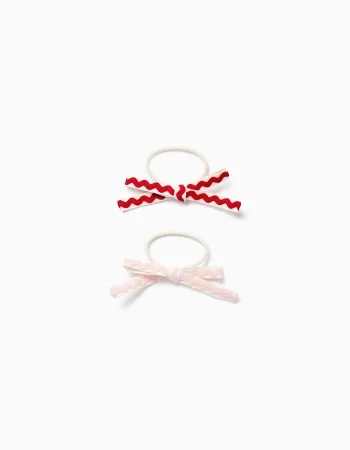 Pack of 2 Hair Bobbles with Greek Ribbons for Girls, White