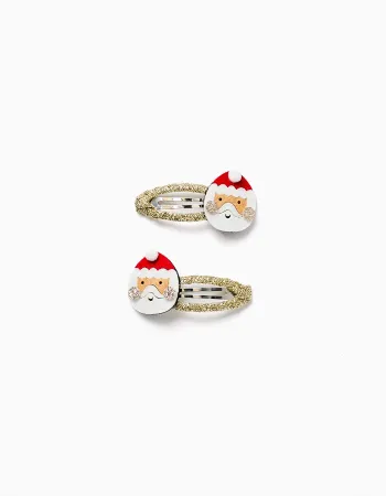 Pack of 2 Glitter Hair Clips for Babies and Girls ' Santa Claus', Gold