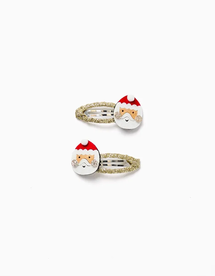 Pack of 2 Glitter Hair Clips for Babies and Girls ' Santa Claus', Gold