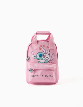 Backpack with Stitch and Angel print for girls, pink