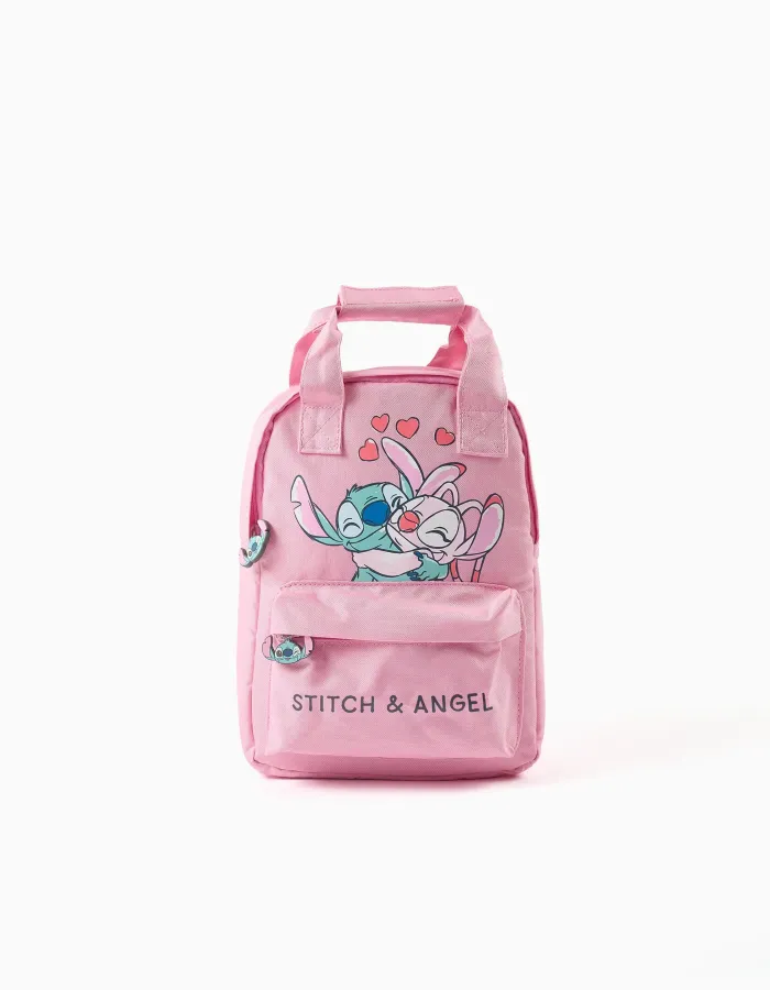 Backpack with Stitch and Angel print for girls, pink