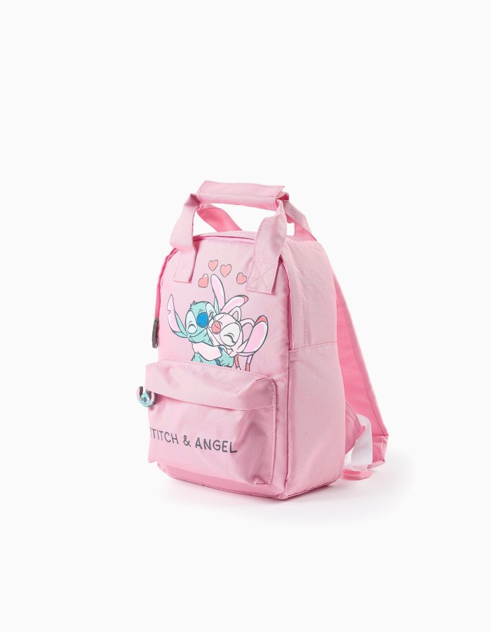 Backpack with Stitch and Angel print for girls, pink