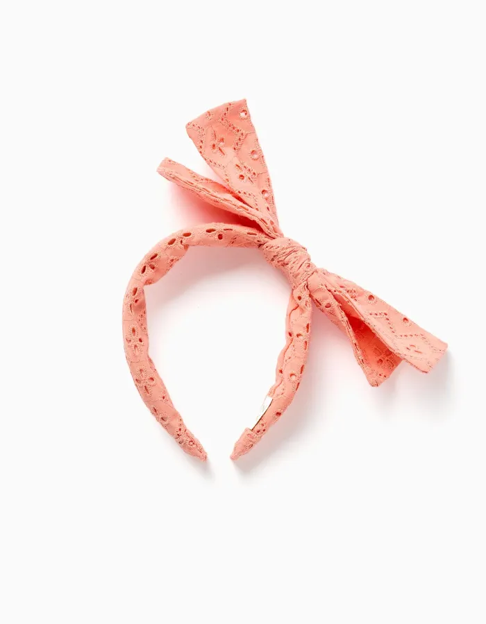 Alice band in broderie anglaise with bow for girls, orange
