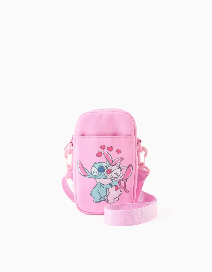 Phone bag with Stitch and Angel print for girls, pink