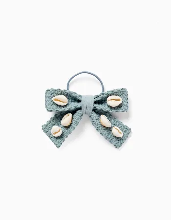 Hair bobble with bow and cowrie shells for girls, light green