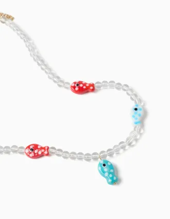 Beaded necklace with fish-shaped pendant for girls, multicolour