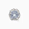 Striped scrunchie with crochet trim for girls, blue/white