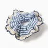 Striped scrunchie with crochet trim for girls, blue/white