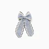 Hair slide with striped bow with crochet trim for girls, blue/white