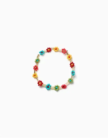 Bracelet with floral beads for girls, multicolour