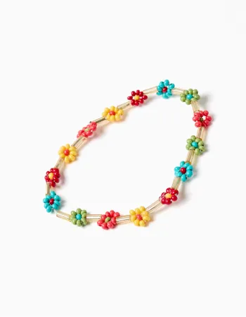 Bracelet with floral beads for girls, multicolour