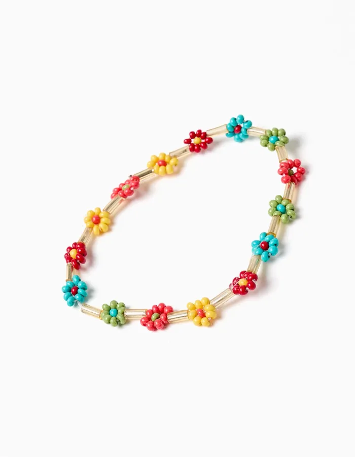 Bracelet with floral beads for girls, multicolour