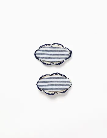 Pack of 2 striped oval barrette hair clips for girls, blue/white