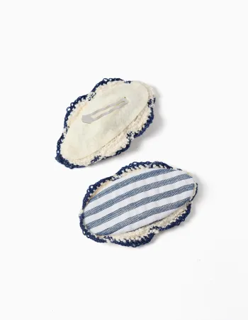 Pack of 2 striped oval barrette hair clips for girls, blue/white