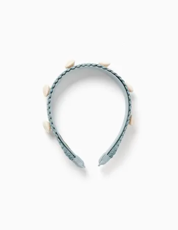 Alice band with cowrie shell application for girls, light green