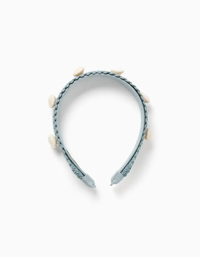 Alice band with cowrie shell application for girls, light green