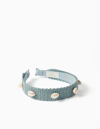 Alice band with cowrie shell application for girls, light green