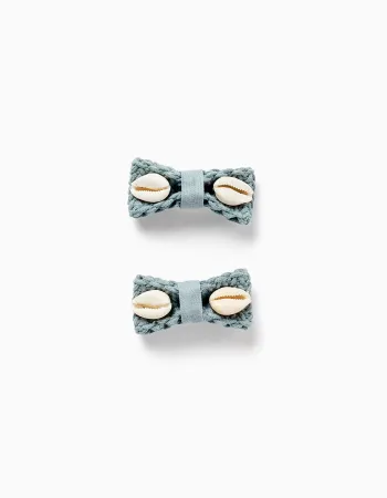 Pack of 2 hair clips with cowrie shells for babies and girls, green